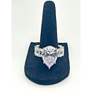 Princess Cut Quartz Diamond Baguette Silver Ring Size 15G